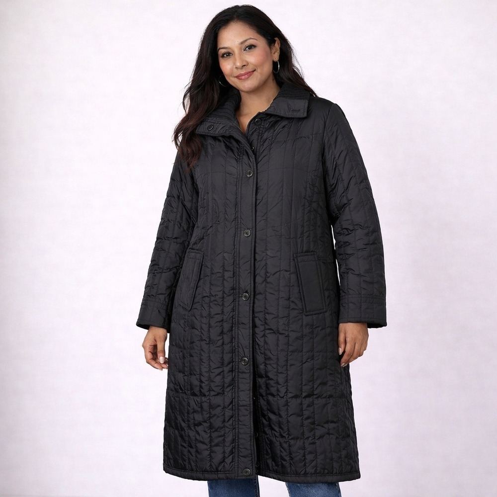 Vintage Hudsons Bay Baymart Black Quilted Long Coat Made in Canada Womens‎ 12